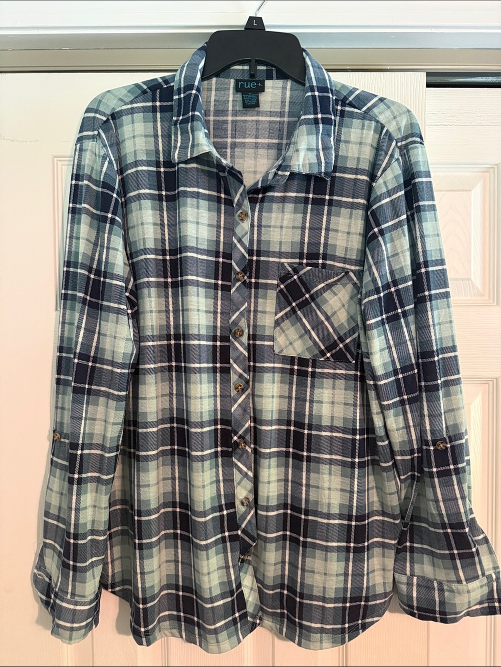 rue21 Women's Navy and Light Blue Plaid Button-Down Shirt